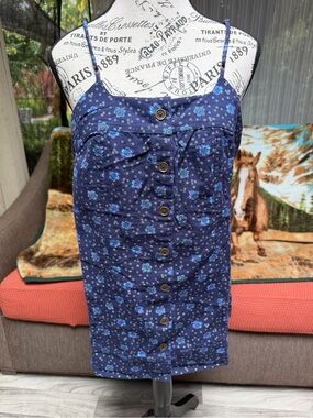 NWOT FREE PEOPLE Navy Blue Floral Button-Front Tunic Top